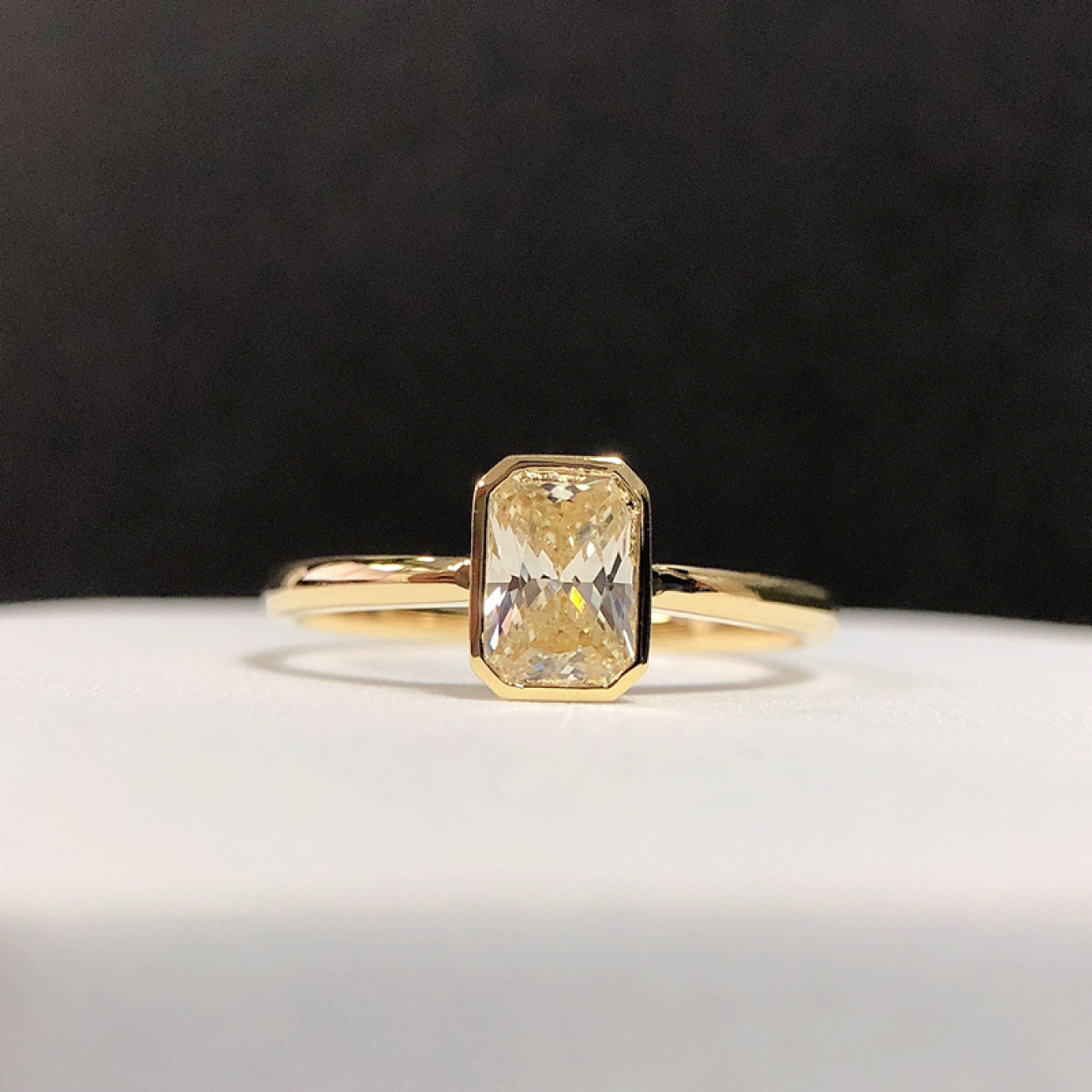 1.0 Carat Light Yellow Elongated Radiant Cut Solitaire Engagement Ring