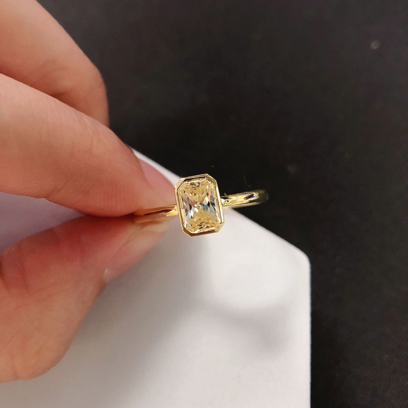 1.0 Carat Light Yellow Elongated Radiant Cut Solitaire Engagement Ring