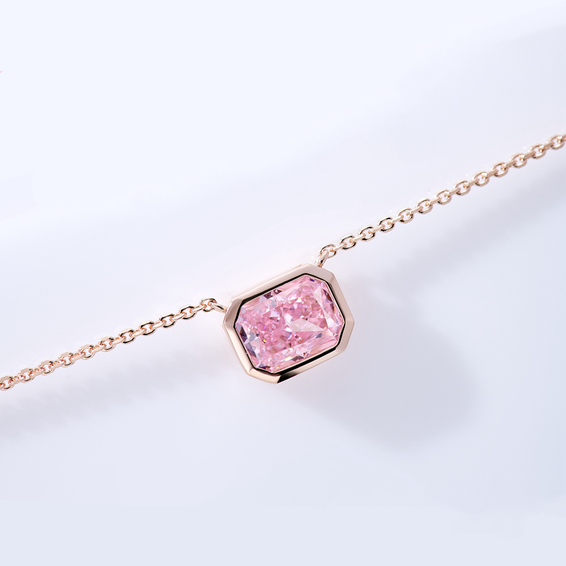 2.0 Carat Pink Radiant Cut Necklace In 925 Sterling Silver