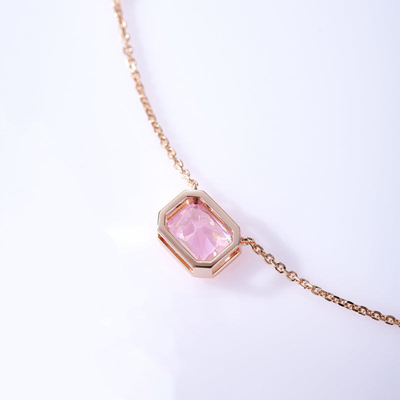 2.0 Carat Pink Radiant Cut Necklace In 925 Sterling Silver