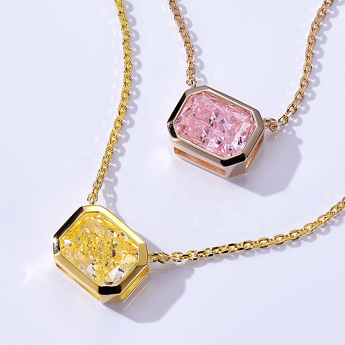 2.0 Carat Pink Radiant Cut Necklace In 925 Sterling Silver