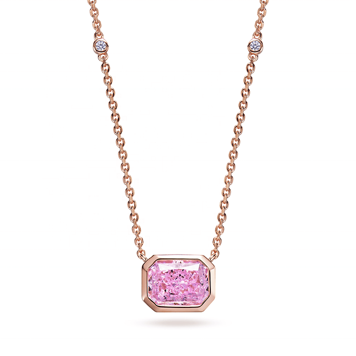 2.0 Carat Pink Radiant Cut Necklace In 925 Sterling Silver