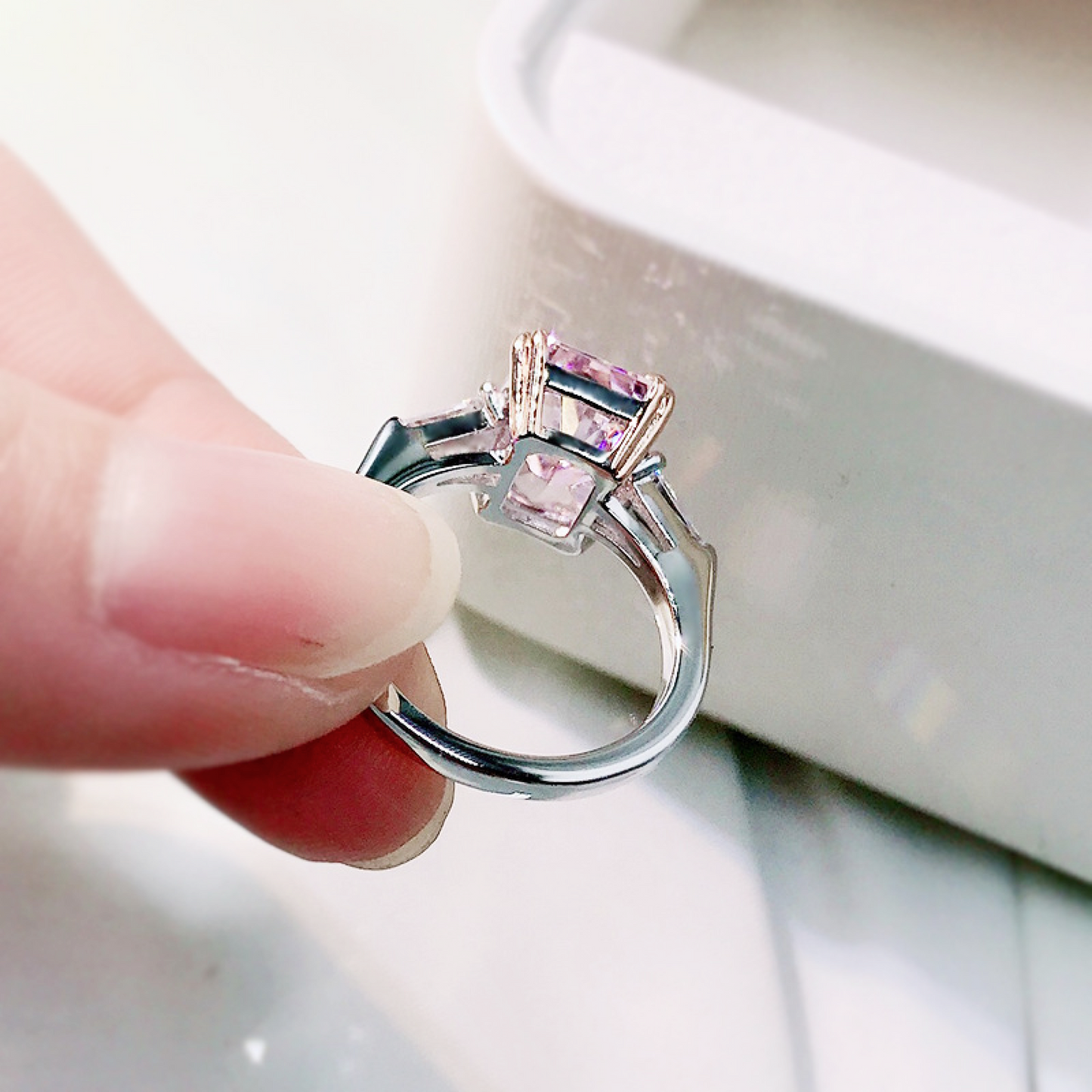 4.0 Carat Pink Sapphire Radiant Cut Ring In 925 Sterling Silver