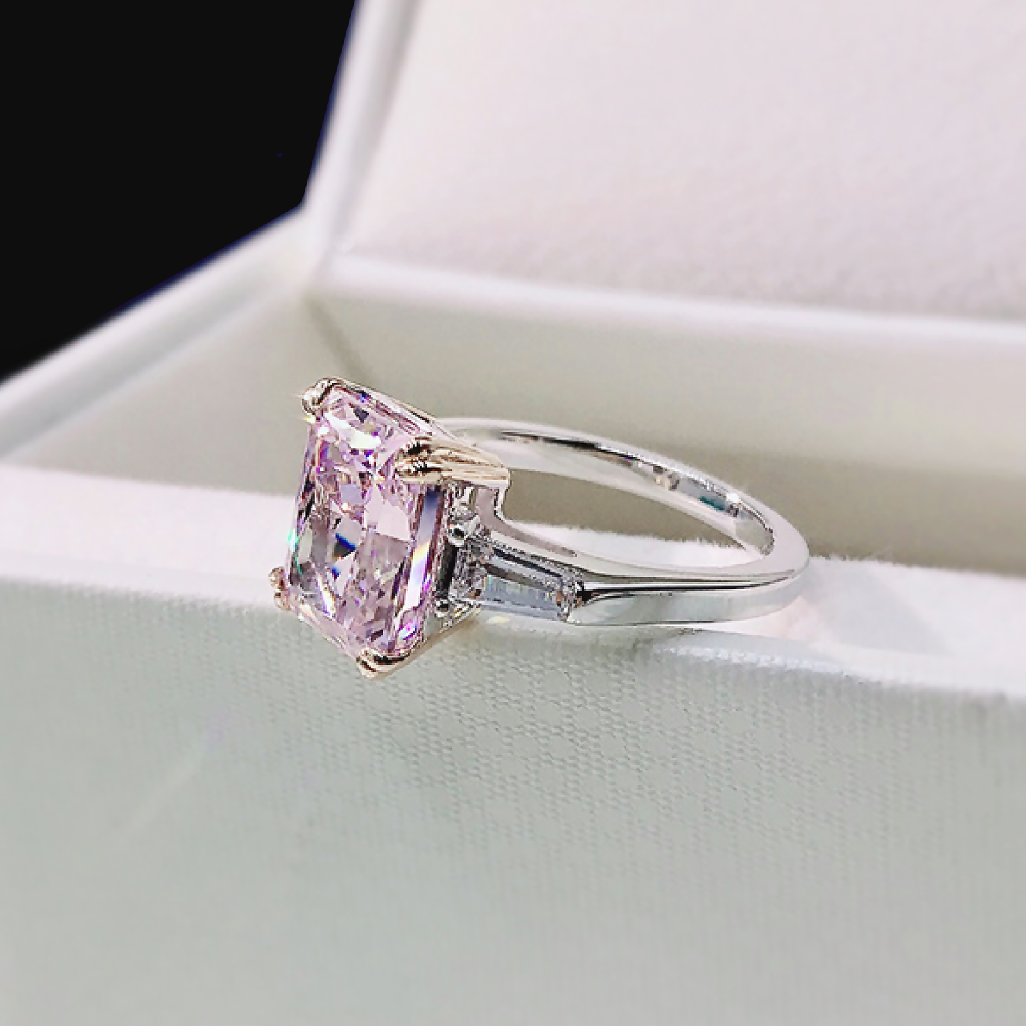 4.0 Carat Pink Sapphire Radiant Cut Ring In 925 Sterling Silver