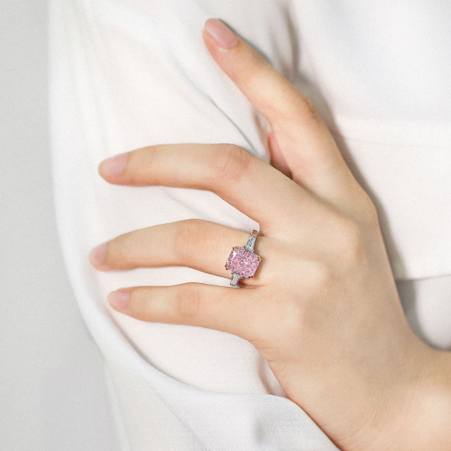 4.0 Carat Pink Sapphire Radiant Cut Ring In 925 Sterling Silver