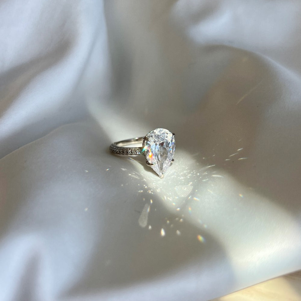 Pear-shaped Diamond Simulant Engagement Ring