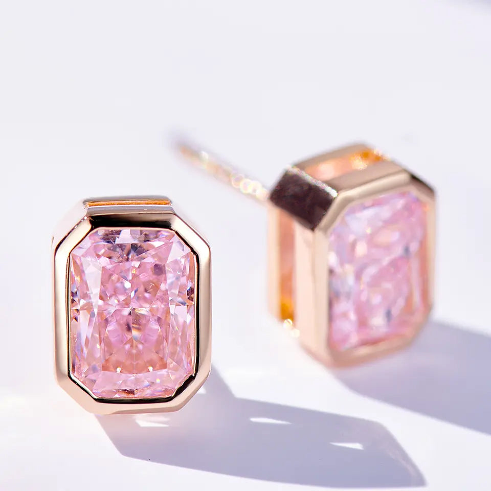 2.5 Carat Pink Radiant Cut Earrings