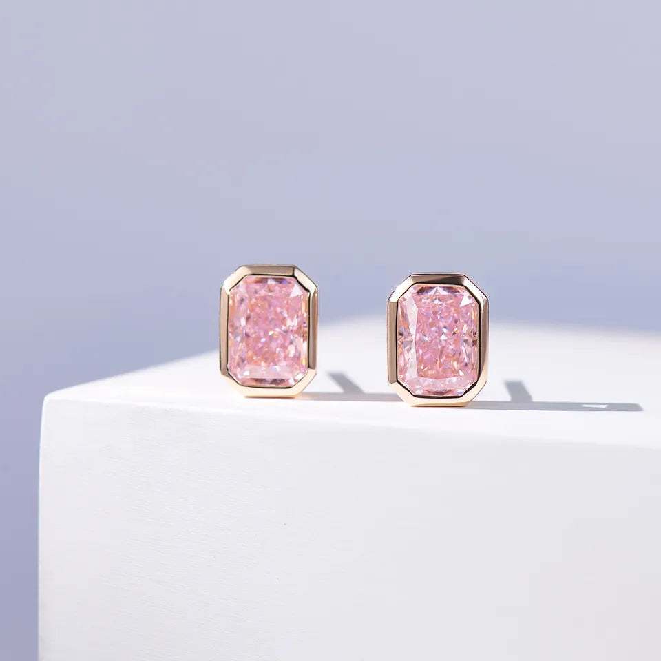 2.5 Carat Pink Radiant Cut Earrings