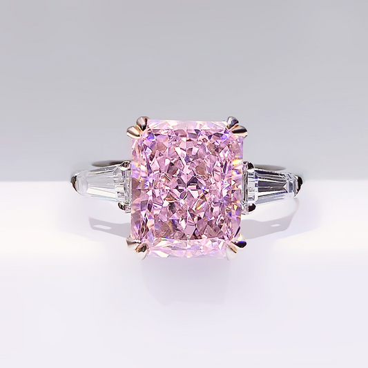 4.0 Carat Pink Sapphire Radiant Cut Ring In 925 Sterling Silver