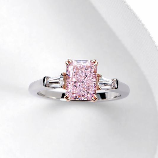 2.0 Carat Pink Sapphire Radiant Cut Ring In 925 Sterling Silver